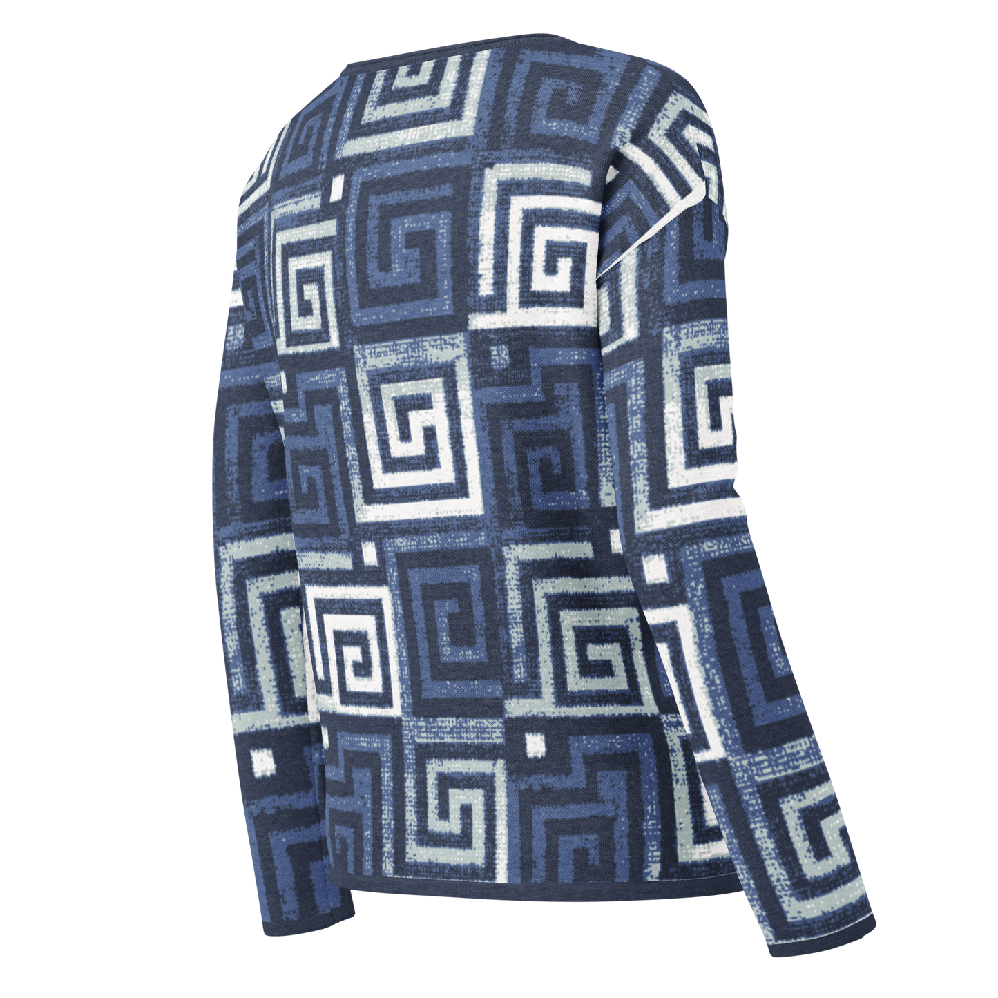Women’s straight bottom knitted sweater - Greek Key in Blue